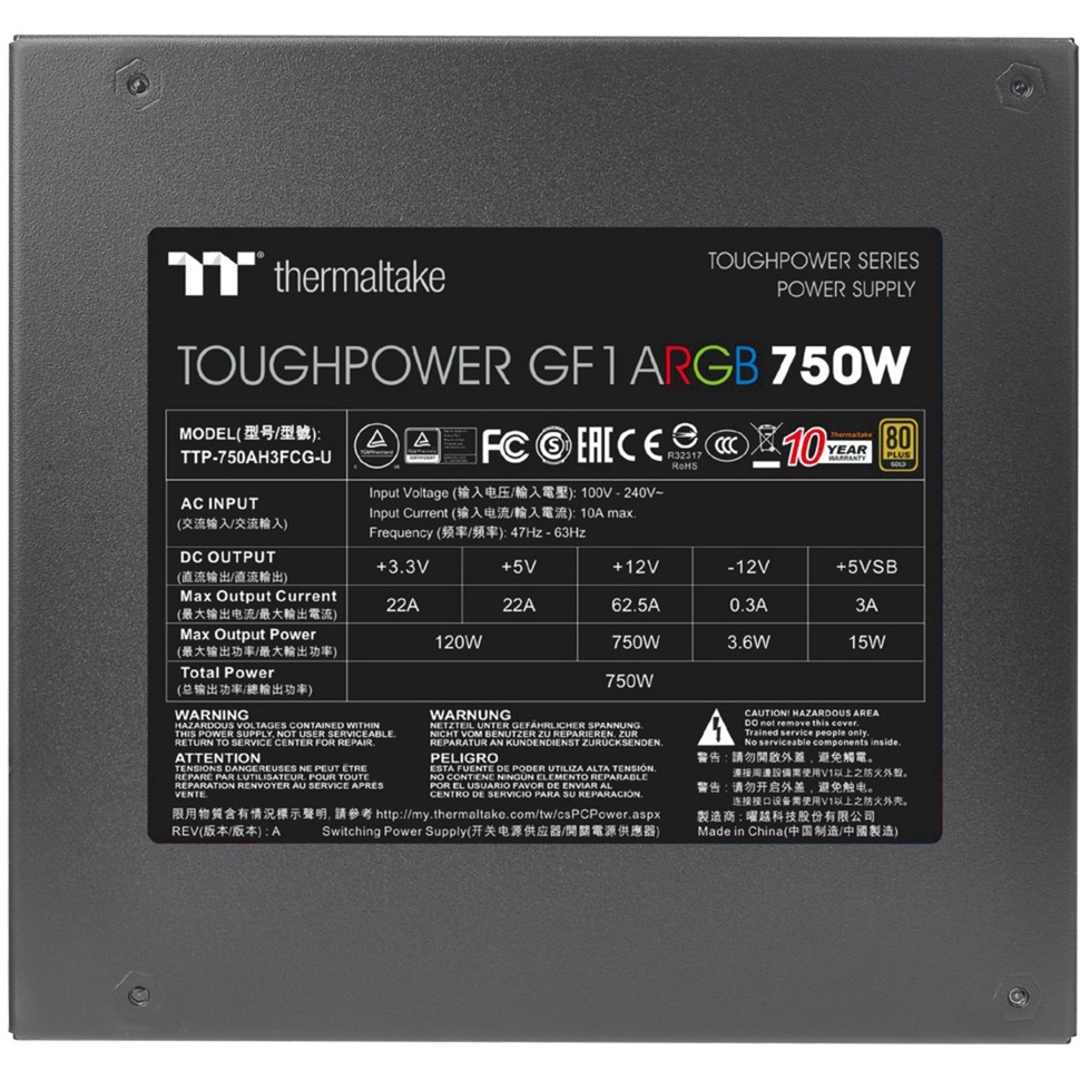Thermaltake Toughpower GF1 ARGB 750W, PC-Netzteil schwarz, 4x PCIe, Kabel-Management, 750 Watt